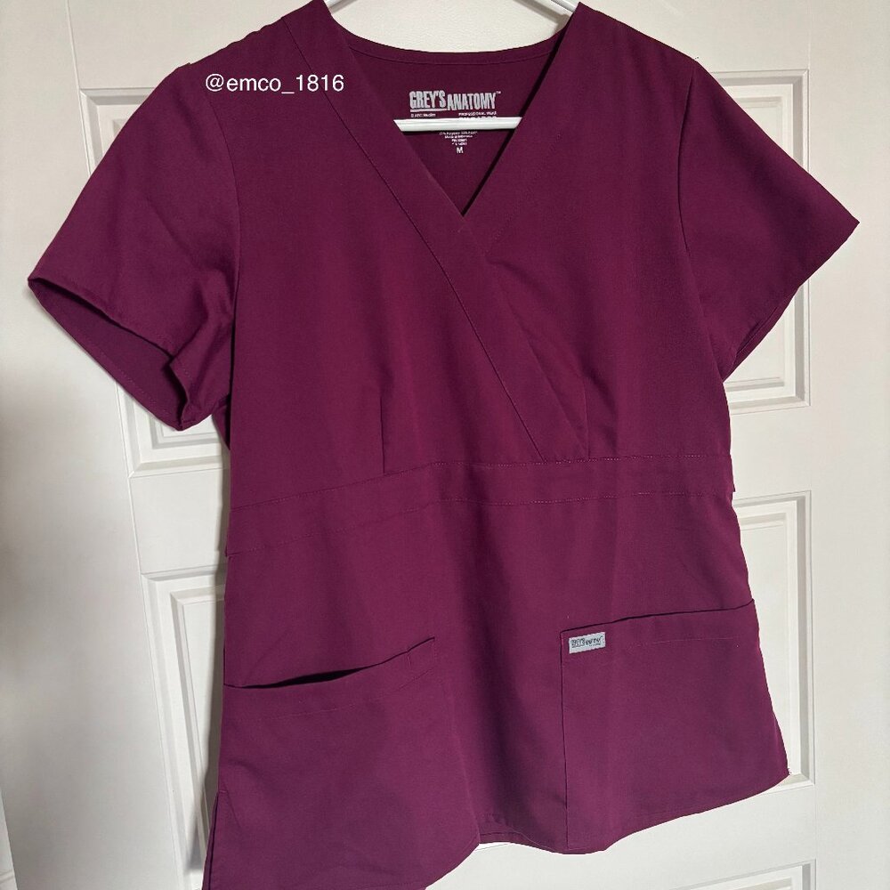 Grey's Anatomy by Barco Two-Pocket Scrub Top, Magenta, Size M